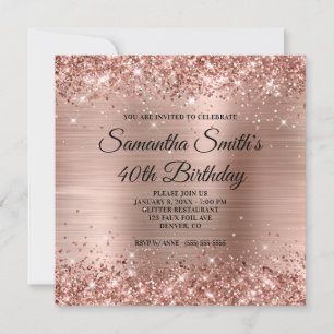 Invitation Rose Gold Pailleté 40e Anniversaire