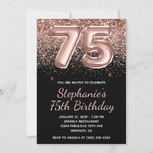 Invitation Rose Gold Pailleté Anniversaire 75 Ans Fête
