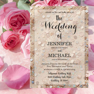 Invitation Rose Gold Pailleté | Code QR Luxe Mariage Moderne