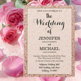 Invitation Rose Gold Pailleté | Code QR Luxueux Mariage Moder
