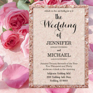 Invitation Rose Gold Pailleté | Code QR Luxueux Mariage Moder