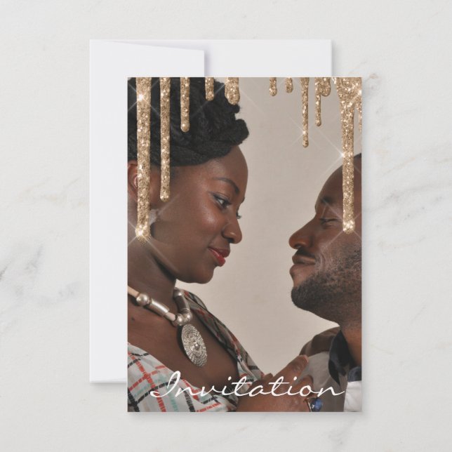 Invitation Rose Gold Pailleté Dégoulinant Mariage Fiançailles (Dos)