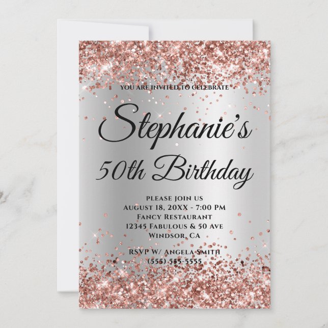 Invitation Rose Gold Pailleté Dégradé Argent (Devant)