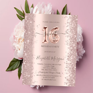 Invitation Rose Gold Pailleté Diamants Douce 16