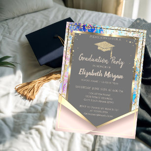 Invitation Rose Gold Pailleté Diamants Opale Élégant