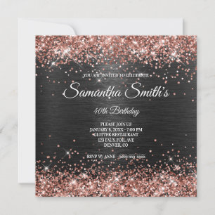Invitation Rose Gold Pailleté et 40e Anniversaire en feuille