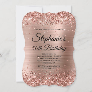Invitation Rose Gold Pailleté et Monogramme Fantaisie en Feui