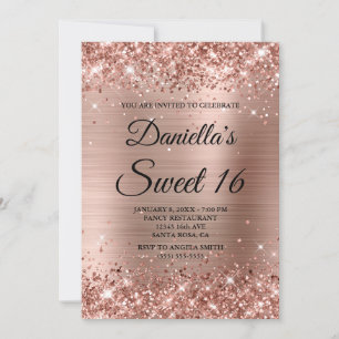 Invitation Rose Gold Pailleté et Papier Aluminium Sweet 16