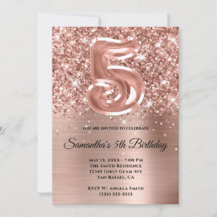 Invitation Rose Gold Pailleté Étincelant 5ème Anniversaire Gl