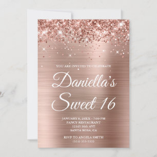 Invitation Rose Gold Pailleté Étincelant Douce 16