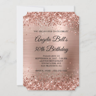 Invitation Rose Gold Pailleté Fancy Monogramme 30e Anniversai