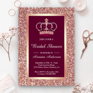 Invitation Rose Gold Pailleté Fête de Mariage Princesse Rose