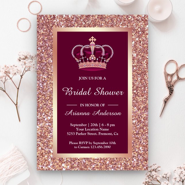 Invitation Rose Gold Pailleté Fête de Mariage Princesse Rose (Créateur téléchargé)