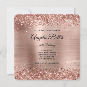Invitation Rose Gold Pailleté Feuille Métallisée Monogramme É