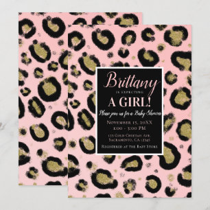 Invitation Rose Gold Pailleté & Léopard Noir Baby Shower