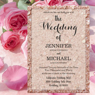 Invitation Rose Gold Pailleté | Mariage Moderne Luxueux Code