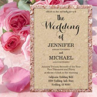 Invitation Rose Gold Pailleté | Mariage Moderne Luxueux Code