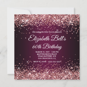 Invitation Rose Gold Pailleté Ombre Vin Foncé 60e Anniversair