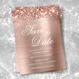 Invitation Rose Gold Pailleté Photo Enregistrez la Date