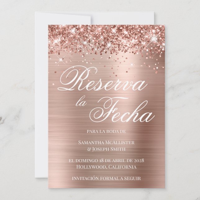 Invitation Rose Gold Pailleté Photo Reserva La Fecha (Devant)