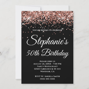 Invitation Rose Gold Pailleté Rose Clair Couleur Unie Noir