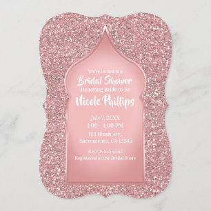 Invitation Rose Gold Pailleté Rose Fête de Mariage Glamour
