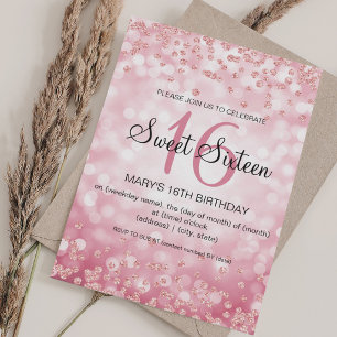 Invitation Rose Gold Pailletés & Lumières Douce 16e Anniversa