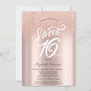 Invitation Rose Gold Paillettes Bokeh Ombre Douce 16