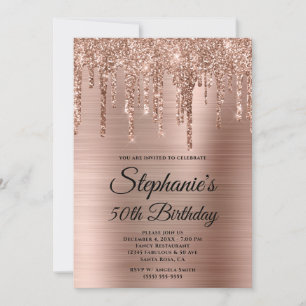 Invitation Rose Gold Paillettes Coulantes et Anniversaire de