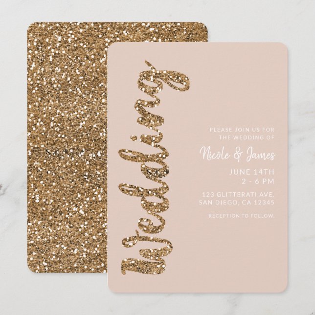 Invitation Rose Gold Paillettes Moderne Mariage Glamour (Devant / Derrière)