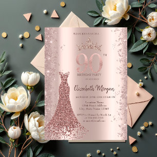 Invitation Rose Gold Paillettes Robe Diamant Poussière 90e An