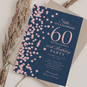 Invitation Rose Gold Paillettes Surprise 60e Anniversaire Ble