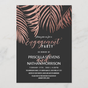 Invitation Rose Gold Palm Tree Fronds Black Modern Fiançaille