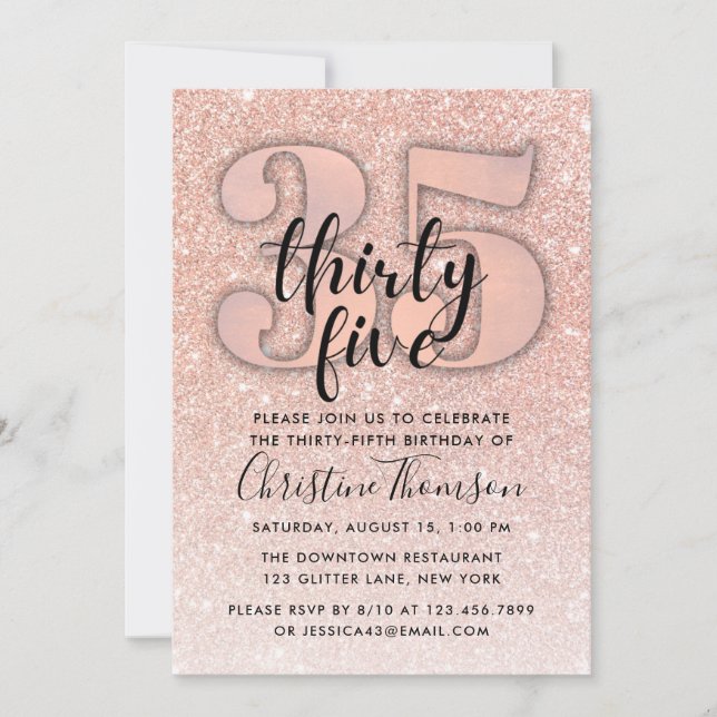 Invitation Rose Gold Parties scintillant 35e anniversaire Inv (Devant)