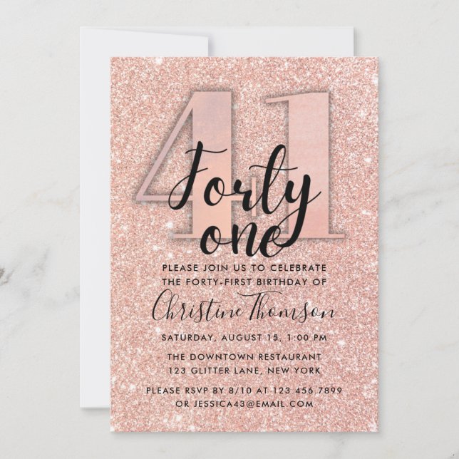 Invitation Rose Gold Parties scintillant 41ème anniversaire I (Devant)