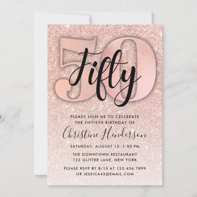 Invitation Rose Gold Parties scintillant 50e anniversaire Inv (Devant)