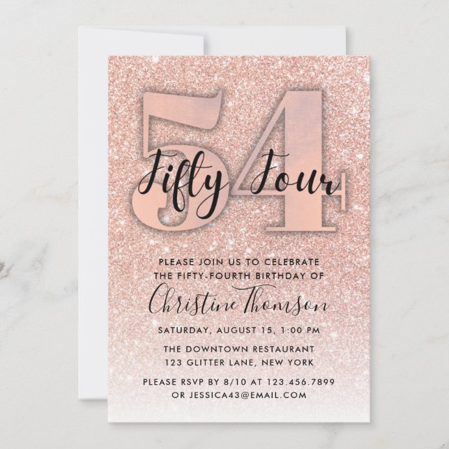 Invitation Rose Gold Parties scintillant 54e anniversaire Inv (Devant)