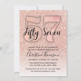 Invitation Rose Gold Parties scintillant 57e anniversaire Inv