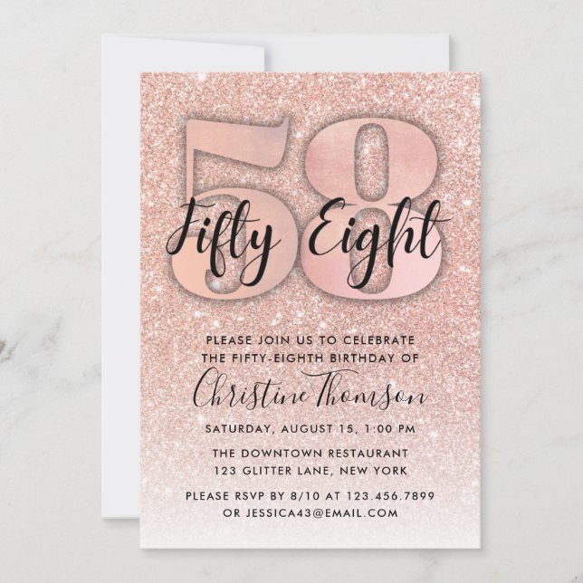 Invitation Rose Gold Parties scintillant 58e anniversaire Inv (Devant)