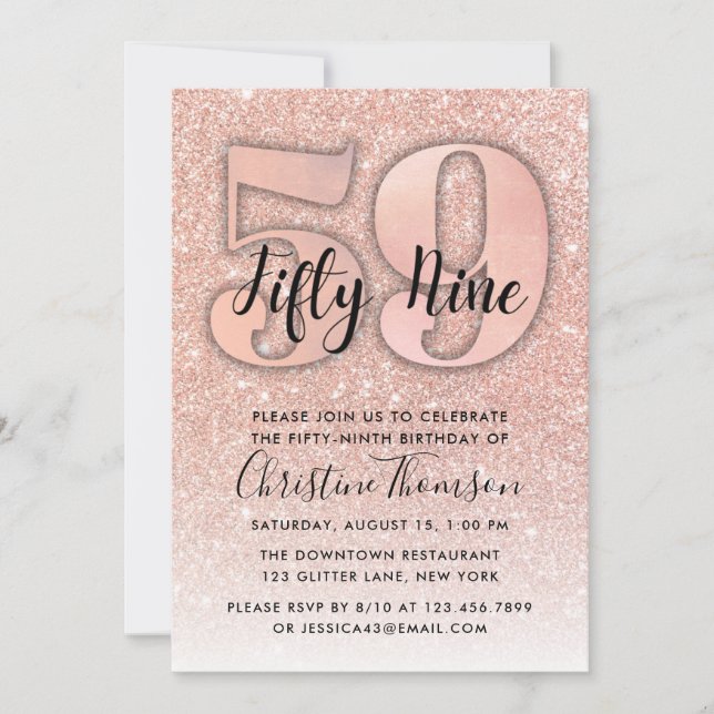 Invitation Rose Gold Parties scintillant 59e Anniversaire Inv (Devant)