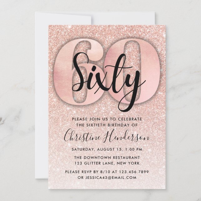 Invitation Rose Gold Parties scintillant 60e anniversaire Inv (Devant)