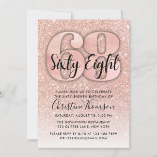 Invitation Rose Gold Parties scintillant 68e anniversaire Inv