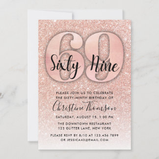 Invitation Rose Gold Parties scintillant 69e Anniversaire Inv