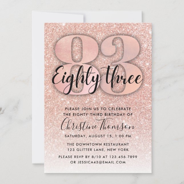 Invitation Rose Gold Parties scintillant 83ème anniversaire I (Devant)