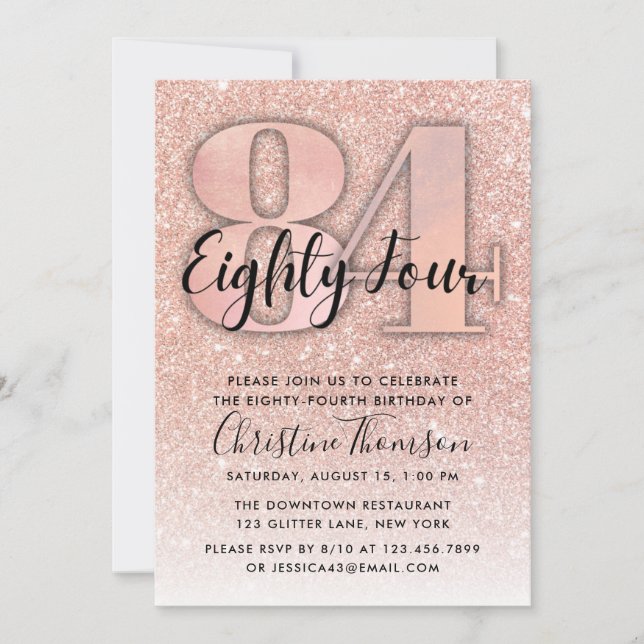 Invitation Rose Gold Parties scintillant 84e anniversaire Inv (Devant)