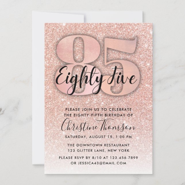 Invitation Rose Gold Parties scintillant 85e anniversaire Inv (Devant)