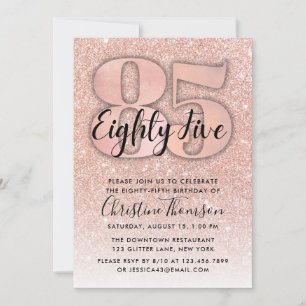 Invitation Rose Gold Parties scintillant 85e anniversaire Inv