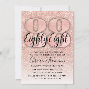 Invitation Rose Gold Parties scintillant 88e anniversaire Inv
