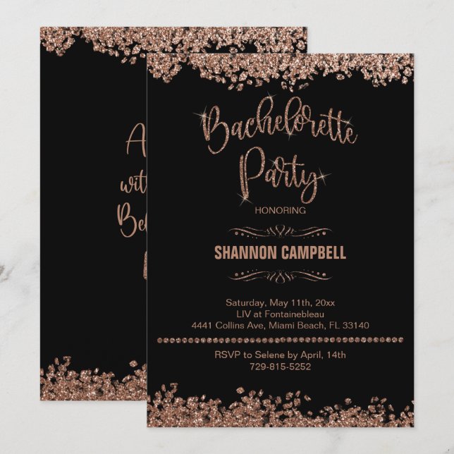 Invitation Rose Gold Parties scintillant Bachelorette Party a (Devant / Derrière)