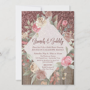 Invitation Rose Gold Parties scintillant Barn Bois Floral Bru